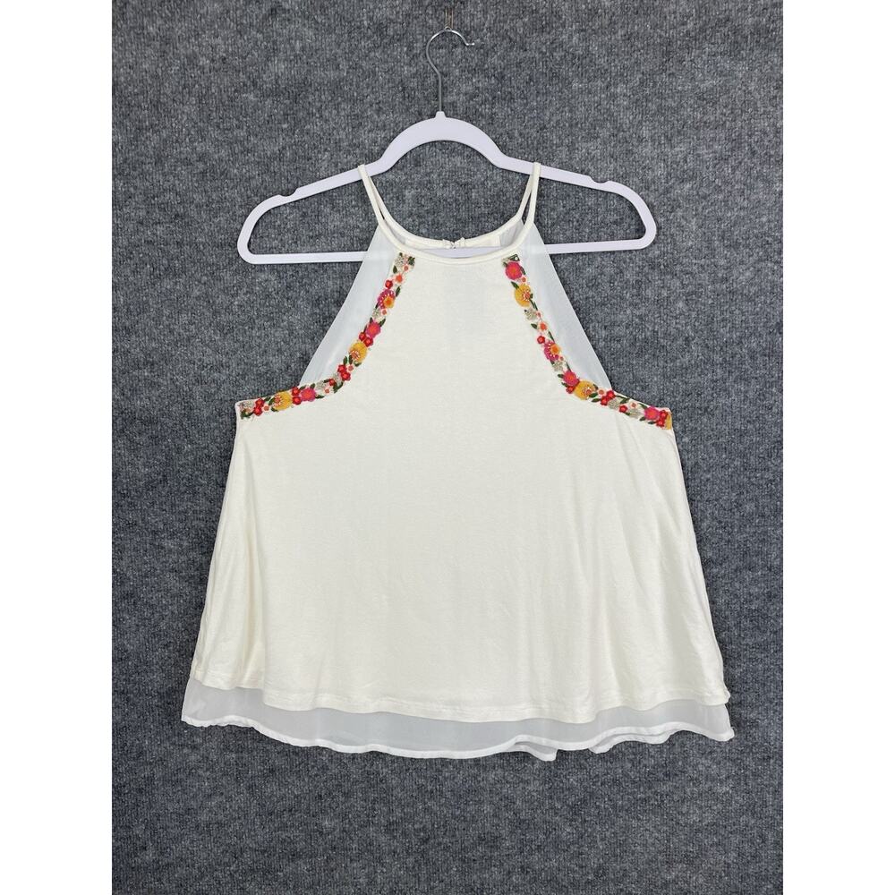 Blue Rain Halter Top Embroidered Medium Ivory Silk Lining